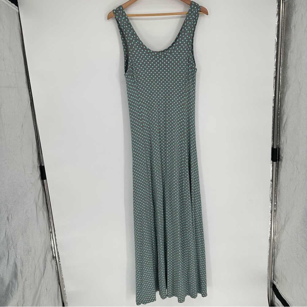 Soft Surroundings Gray & Teal Polka Dot Maxi Dress Medium